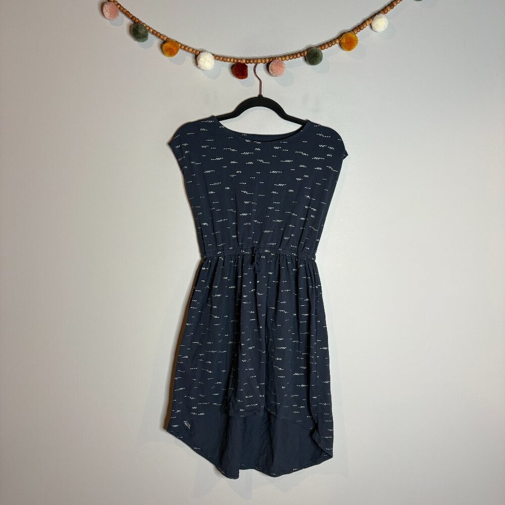 Tea Collection navy blue wave print high low dress